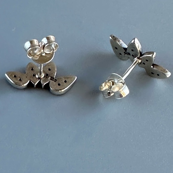 Sterling Silver Black Spinel Dainty Stud Earrings - Picture 5 of 7